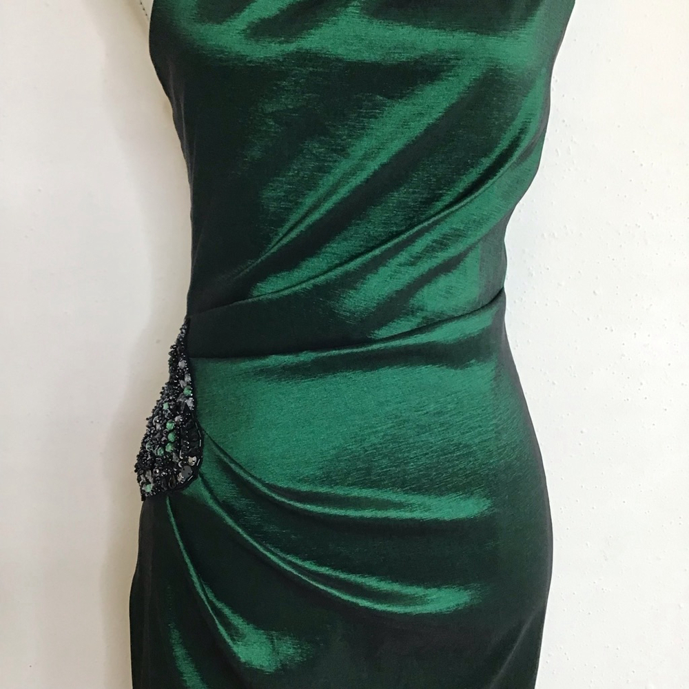XSCAPE by Joanna Chen Women Elegant Dark Emerald Green One Shoulder Dress Sz 10 - Picture 6 of 14